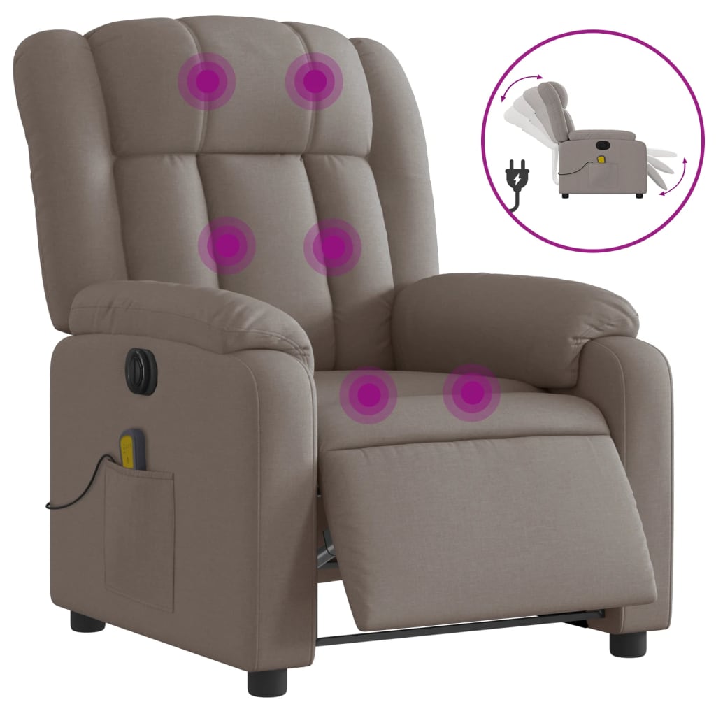 Fotoliu electric de masaj rabatabil, gri taupe, textil