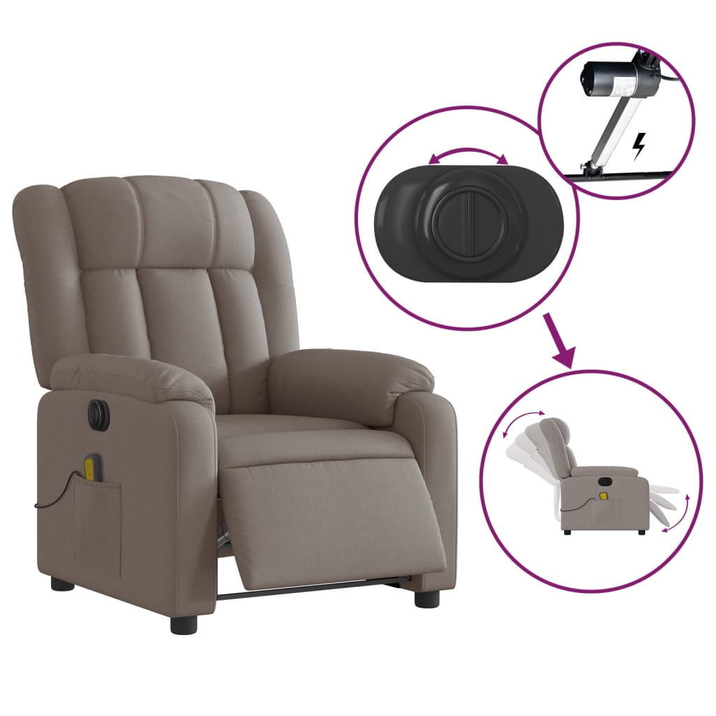 Fotoliu electric de masaj rabatabil, gri taupe, textil
