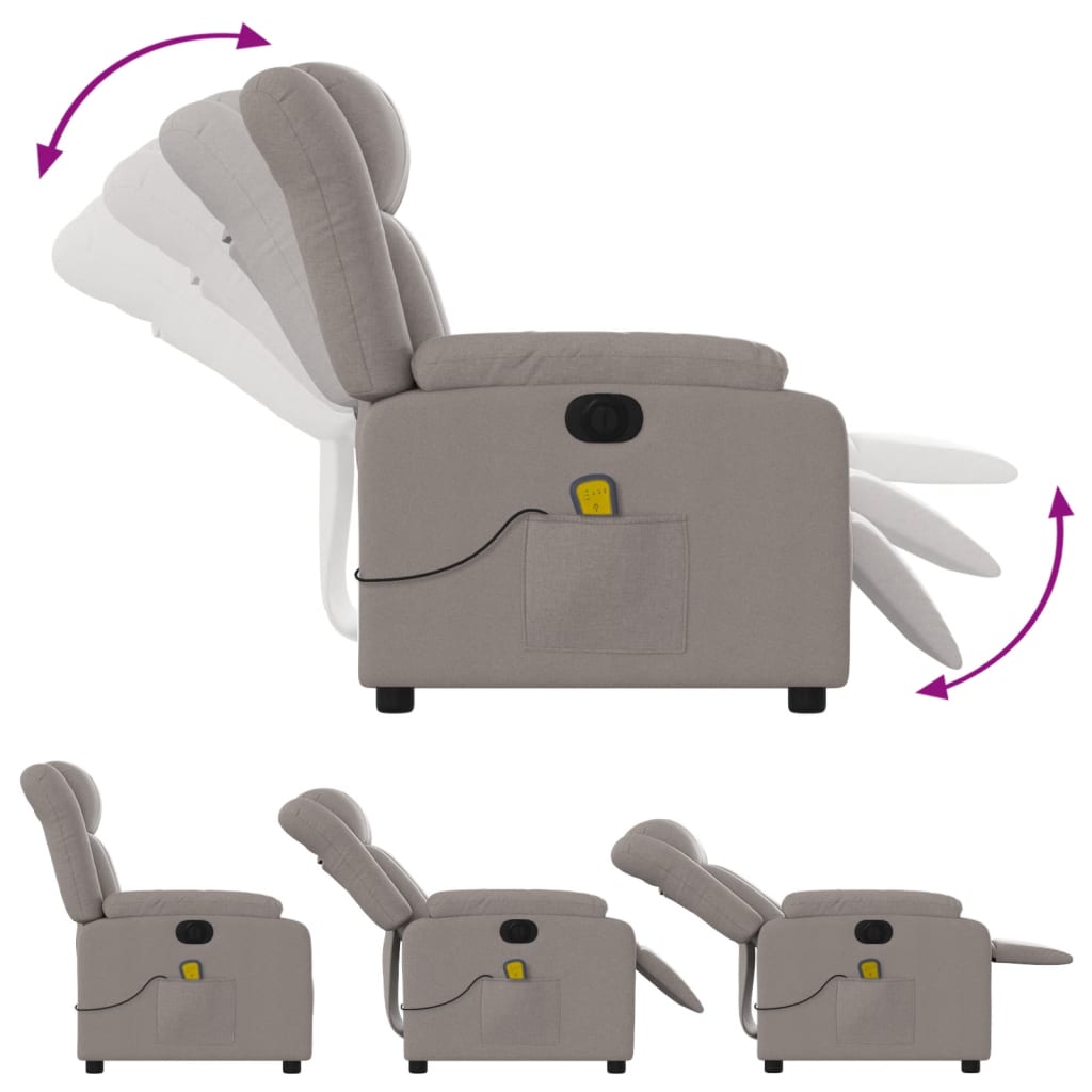 Fotoliu electric de masaj rabatabil, gri taupe, textil