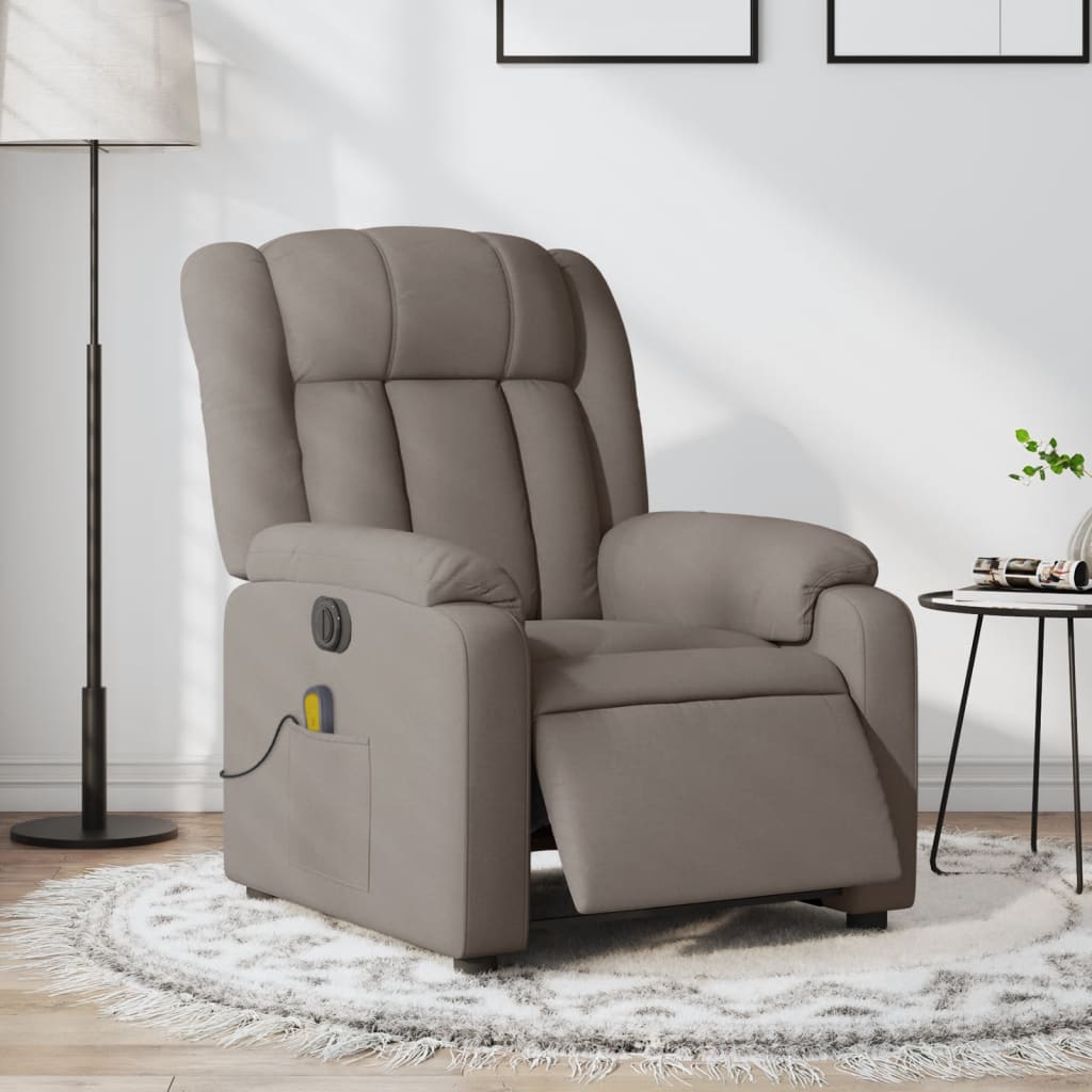 Fotoliu electric de masaj rabatabil, gri taupe, textil