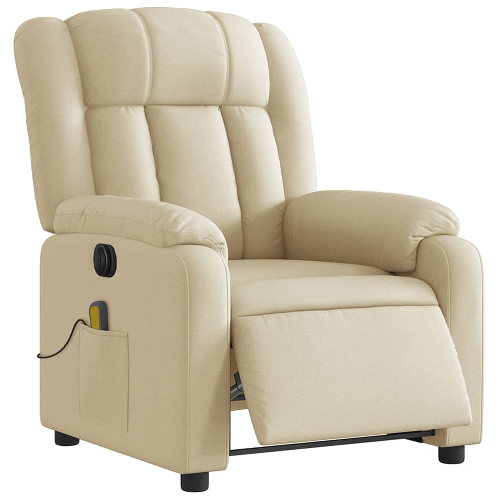 Fotoliu electric de masaj rabatabil, crem, textil