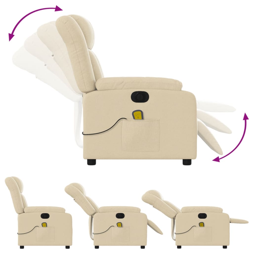 Fotoliu electric de masaj rabatabil, crem, textil