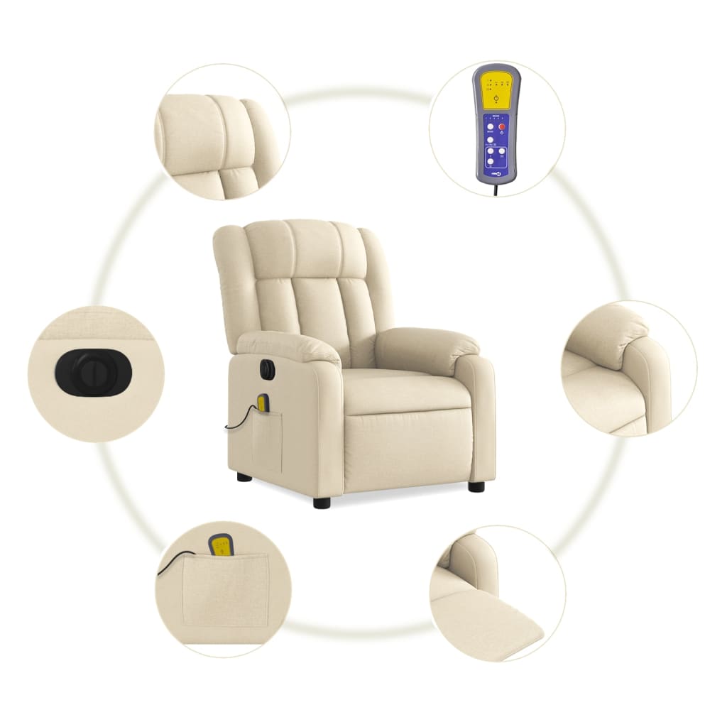 Fotoliu electric de masaj rabatabil, crem, textil