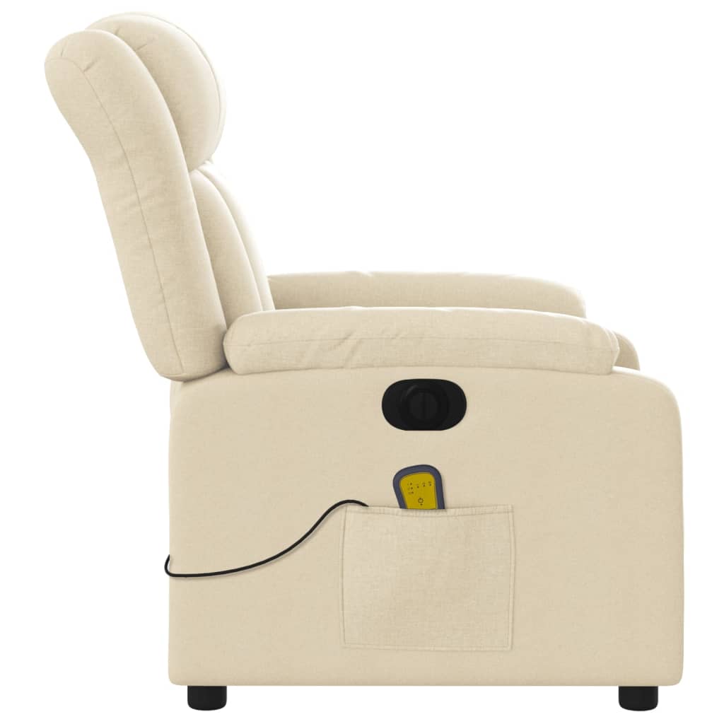 Fotoliu electric de masaj rabatabil, crem, textil