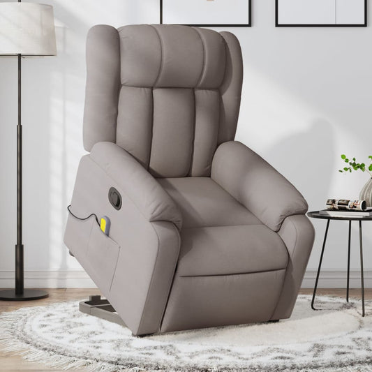 Fotoliu rabatabil de masaj cu ridicare, gri taupe, textil