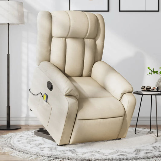Fotoliu masaj rabatabil cu ridicare, crem, material textil