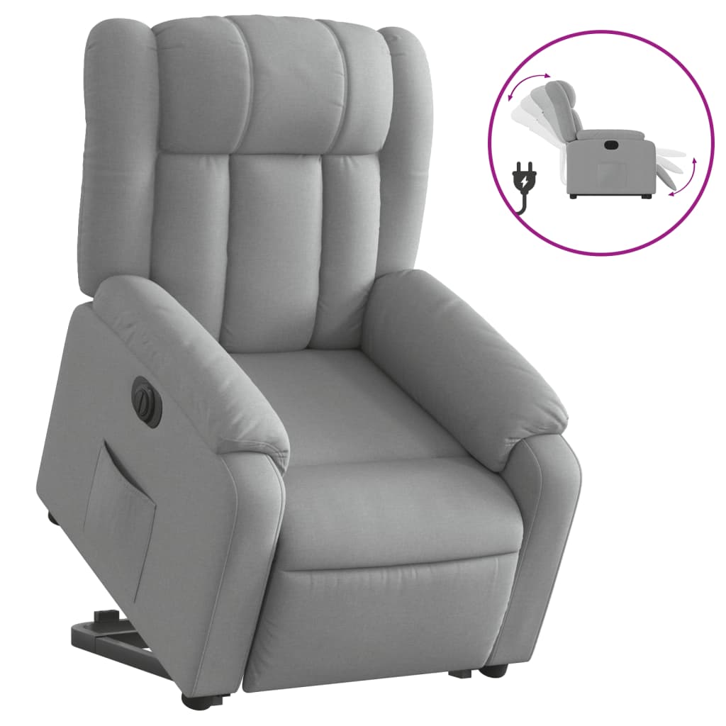 Fotoliu electric rabatabil cu ridicare, gri deschis, textil