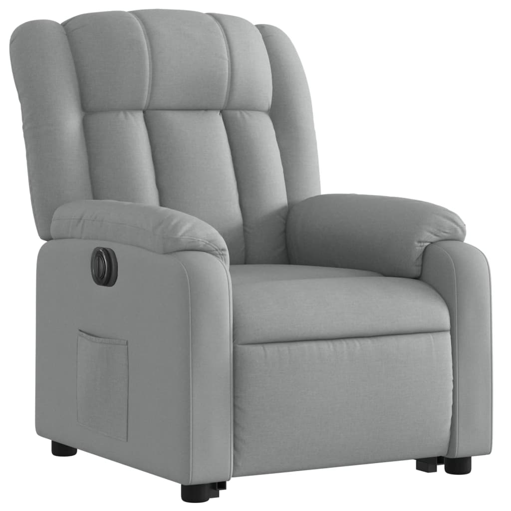 Fotoliu electric rabatabil cu ridicare, gri deschis, textil