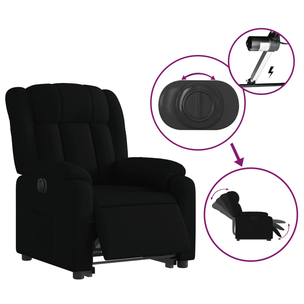 Fotoliu electric rabatabil cu ridicare, negru, textil