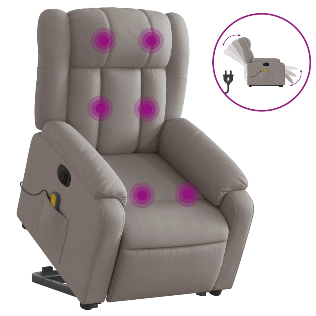 Fotoliu electric masaj rabatabil cu ridicare, gri taupe, textil