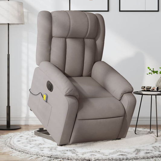Fotoliu electric masaj rabatabil cu ridicare, gri taupe, textil