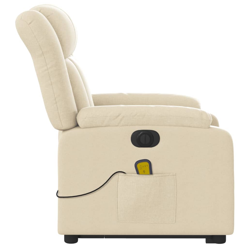 Fotoliu electric de masaj rabatabil cu ridicare, crem, textil