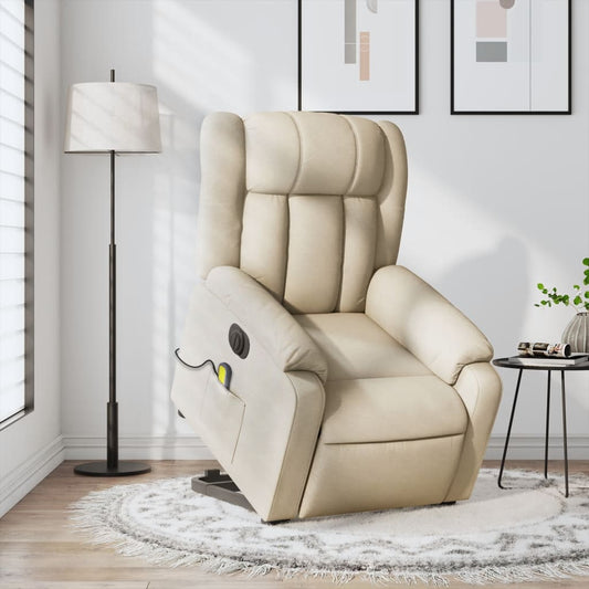 Fotoliu electric de masaj rabatabil cu ridicare, crem, textil