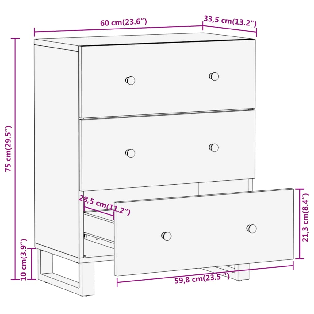 Dulapuri lateral, 2 buc., maro/negru, 60x33,5x75 cm, lemn mango