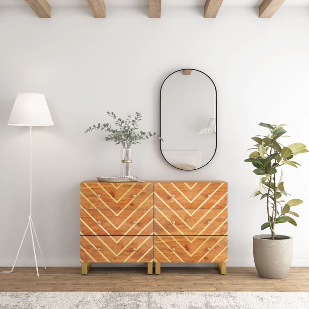 Dulapuri lateral, 2 buc., maro/negru, 60x33,5x75 cm, lemn mango