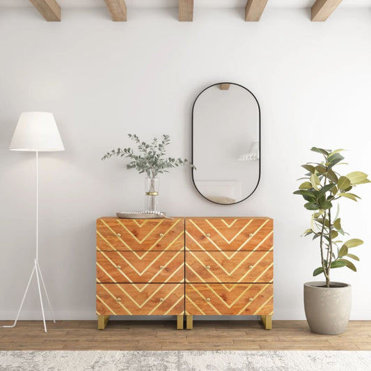 Dulapuri lateral, 2 buc., maro/negru, 60x33,5x75 cm, lemn mango