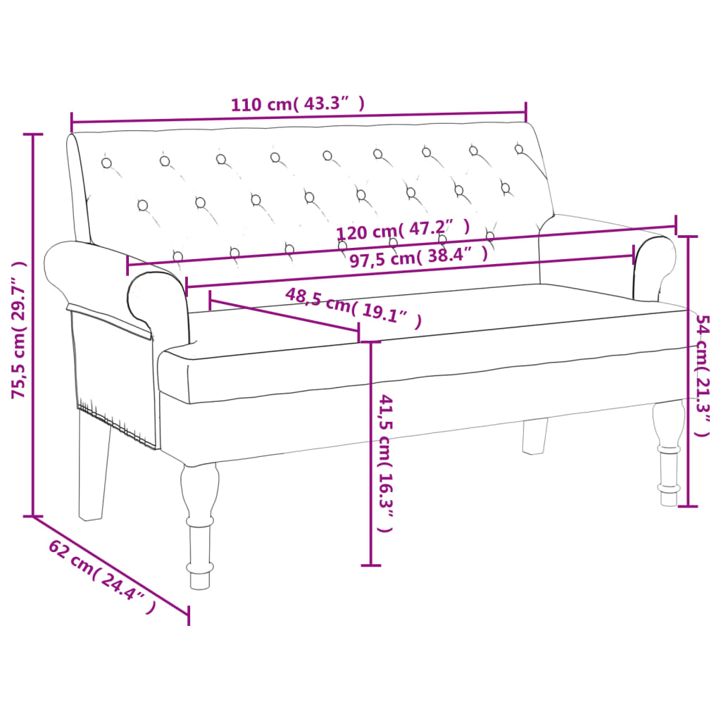 Bancă cu spătar, gri închis, 120x62x75,5 cm, material textil