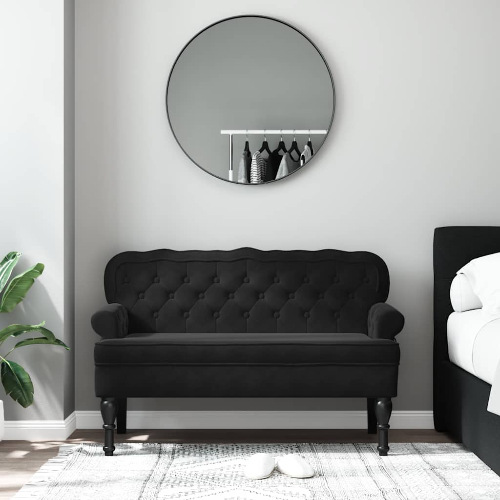Banchetă cu spătar, negru, 119,5x64,5x75 cm, catifea