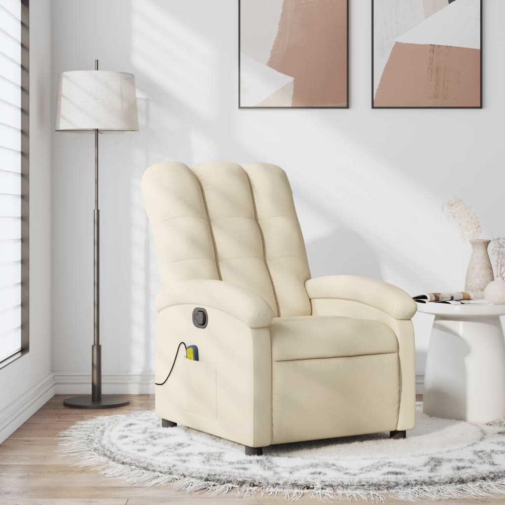 Fotoliu rabatabil de masaj, crem, material textil