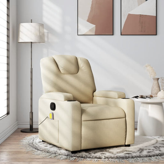 Fotoliu rabatabil de masaj, crem, material textil