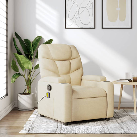 Fotoliu rabatabil de masaj, crem, material textil