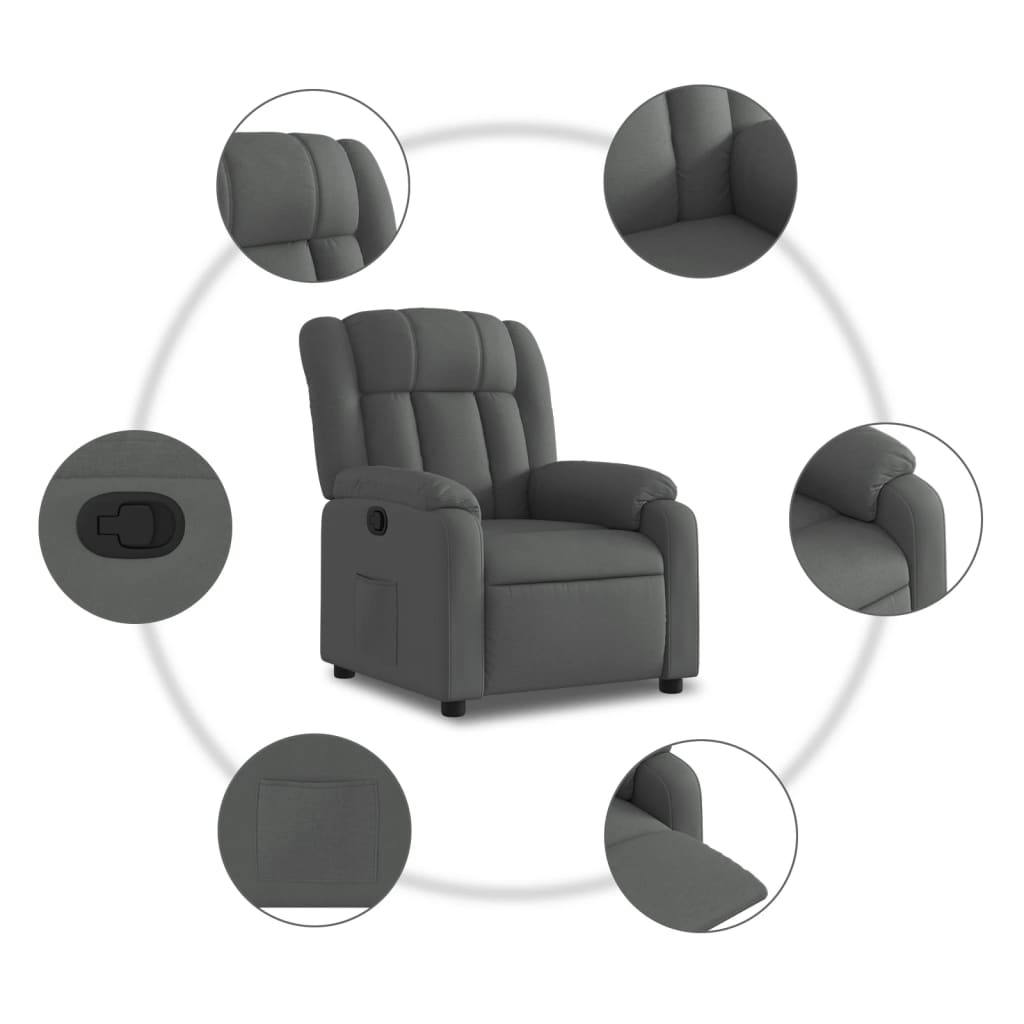 Fotoliu rabatabil, gri închis, material textil