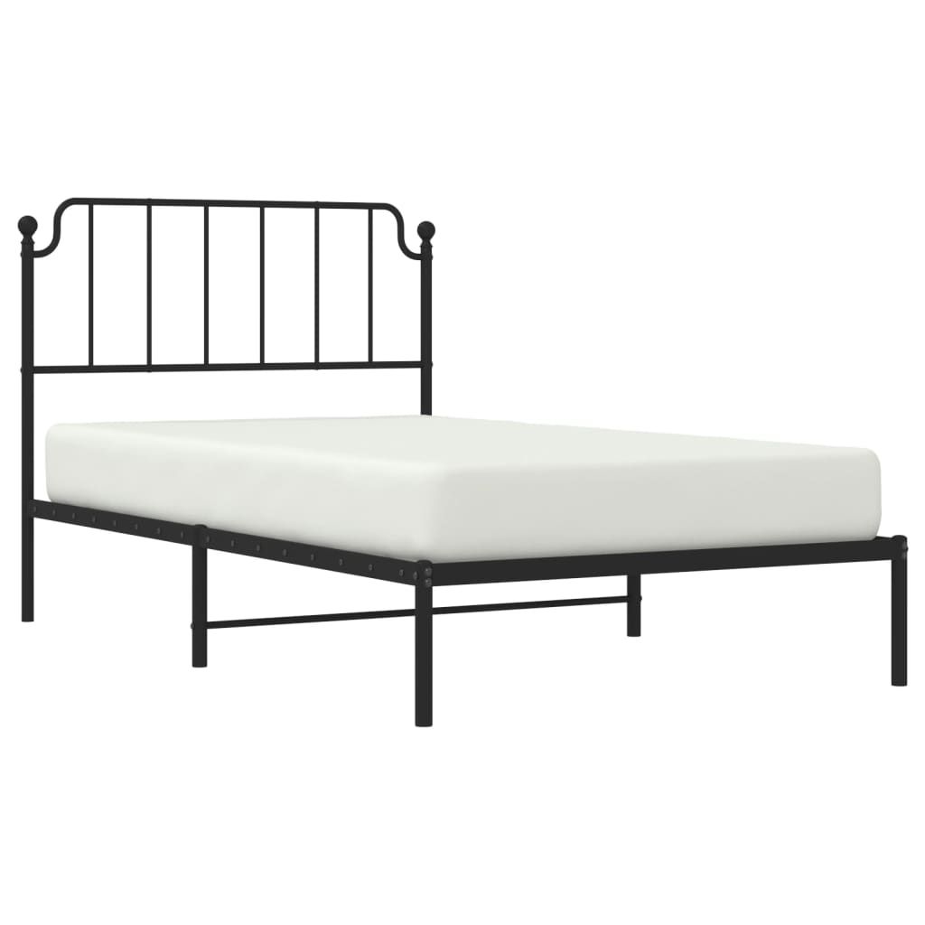 Cadru de pat din metal cu tăblie, negru, 107x203 cm