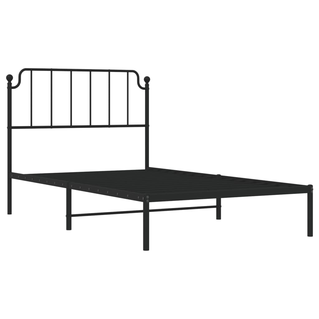 Cadru de pat din metal cu tăblie, negru, 107x203 cm