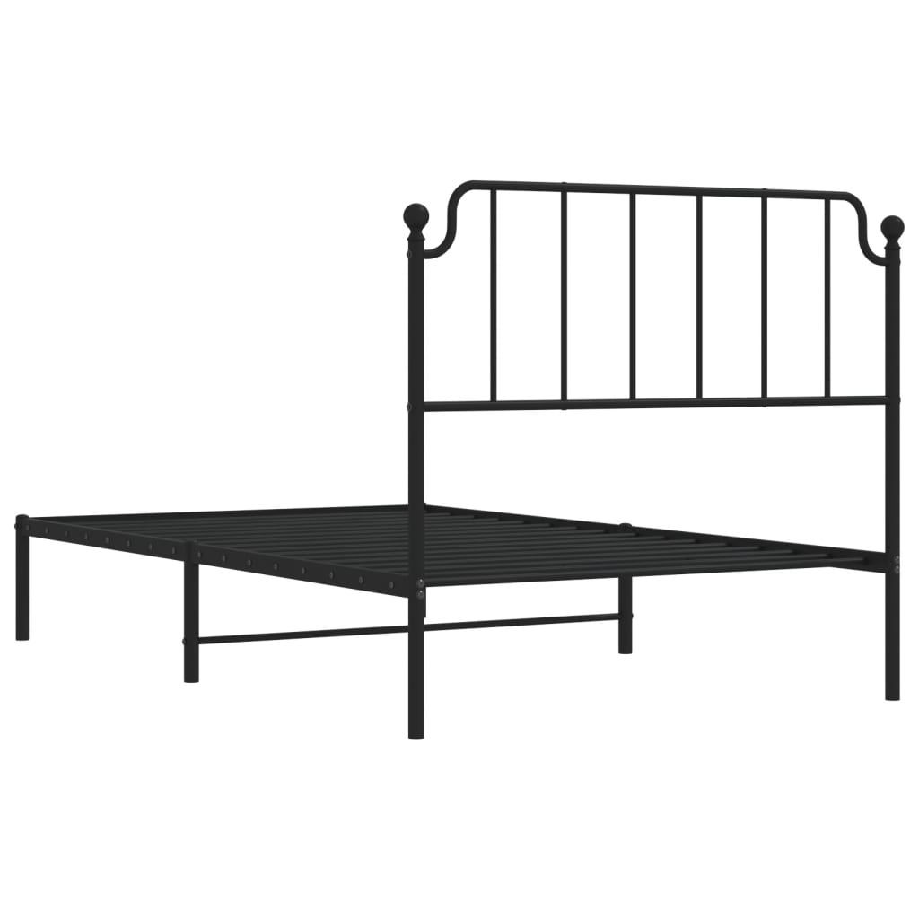 Cadru de pat din metal cu tăblie, negru, 107x203 cm