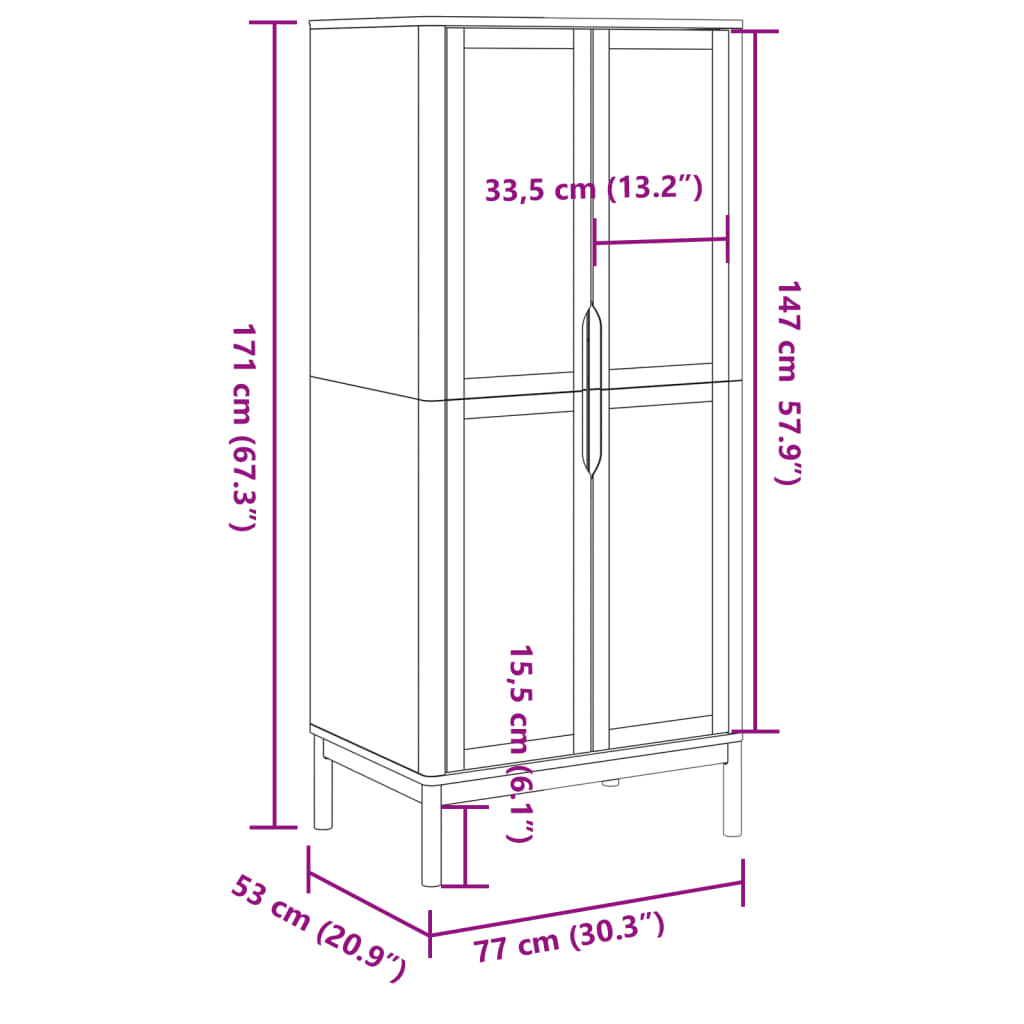 Șifonier "FLORO", alb, 77x53x171 cm, lemn masiv pin