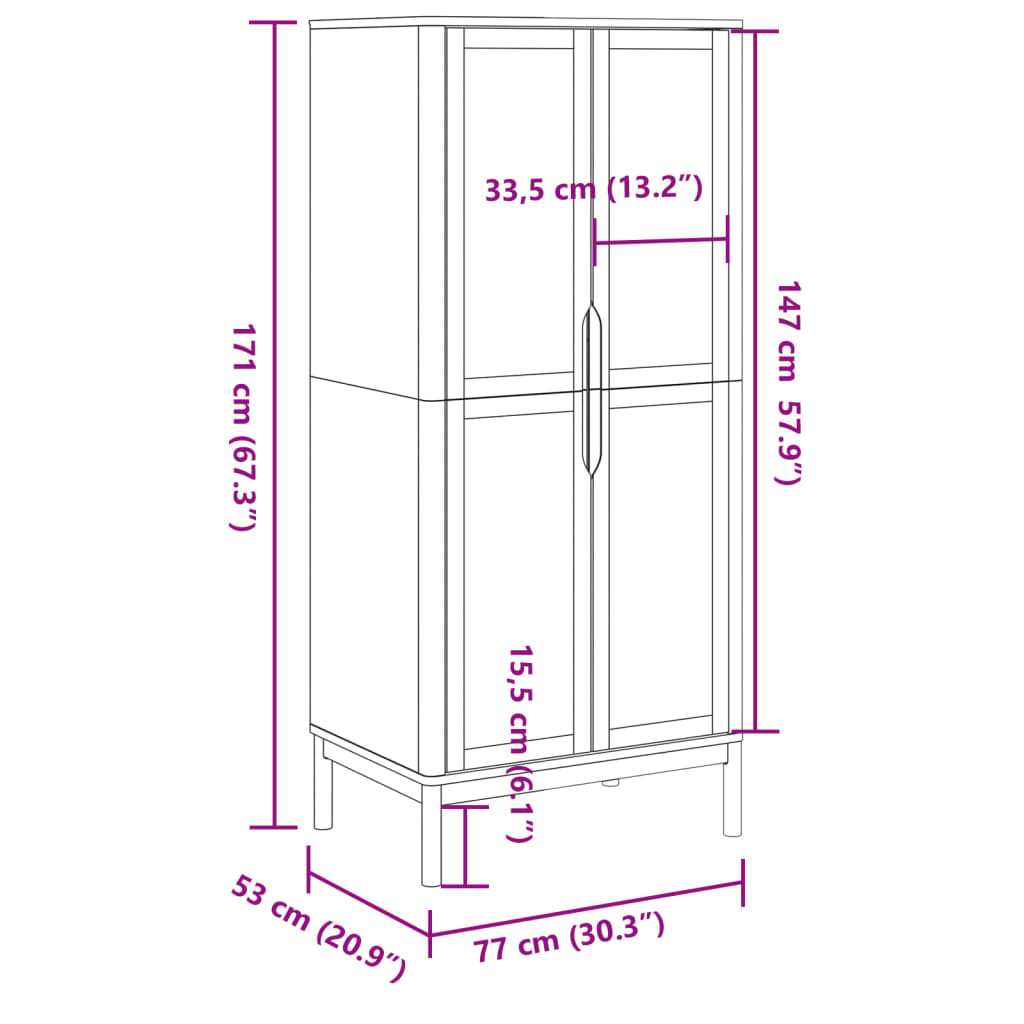 Șifonier "FLORO", gri, 77x53x171 cm, lemn masiv pin