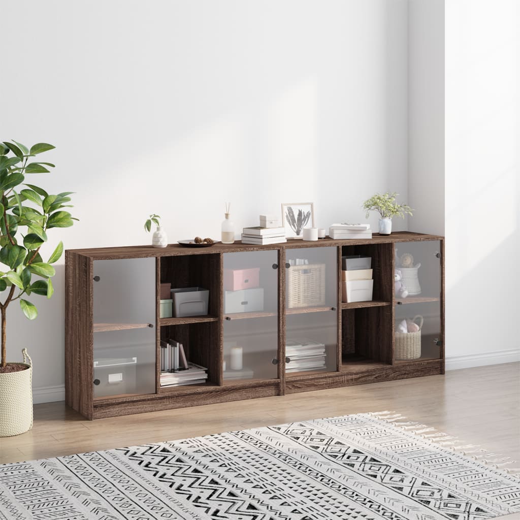 Bibliotecă cu uși, stejar maro, 204x37x75 cm, lemn compozit
