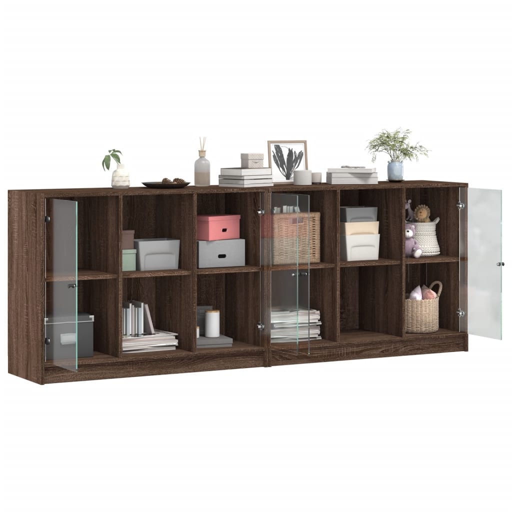 Bibliotecă cu uși, stejar maro, 204x37x75 cm, lemn compozit