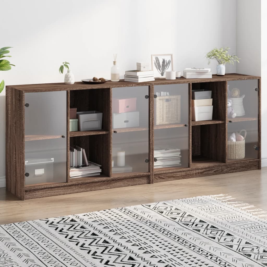 Bibliotecă cu uși, stejar maro, 204x37x75 cm, lemn compozit