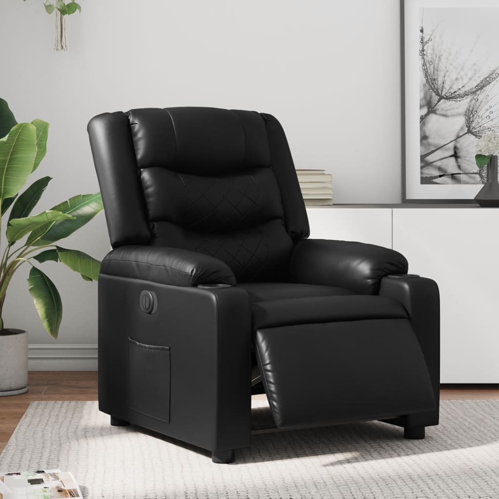 Fotoliu rabatabil electric, negru, piele ecologică