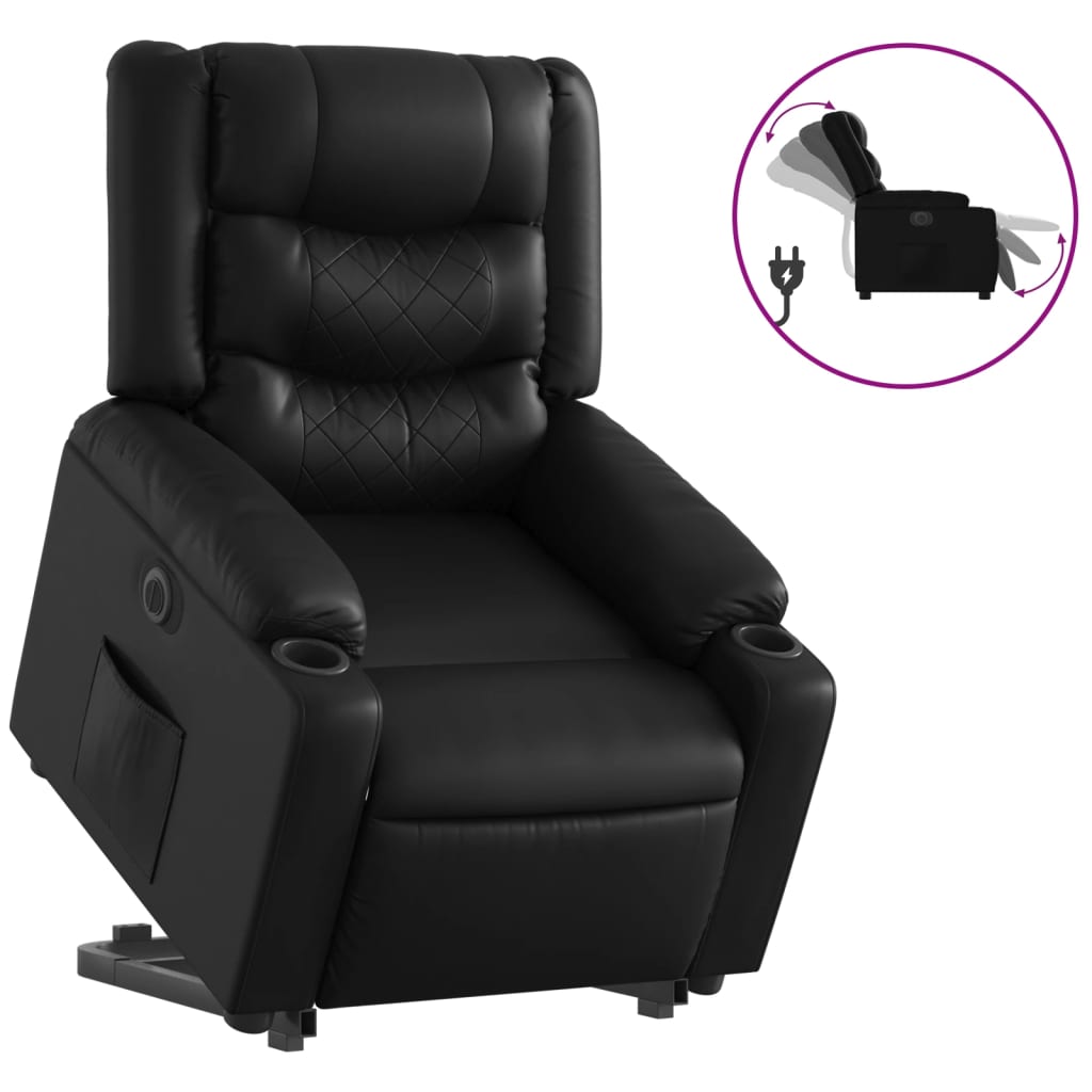 Fotoliu rabatabil electric cu ridicare, negru, piele ecologică