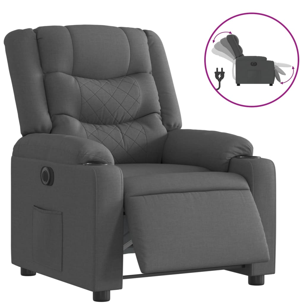 Fotoliu rabatabil electric, gri închis, material textil