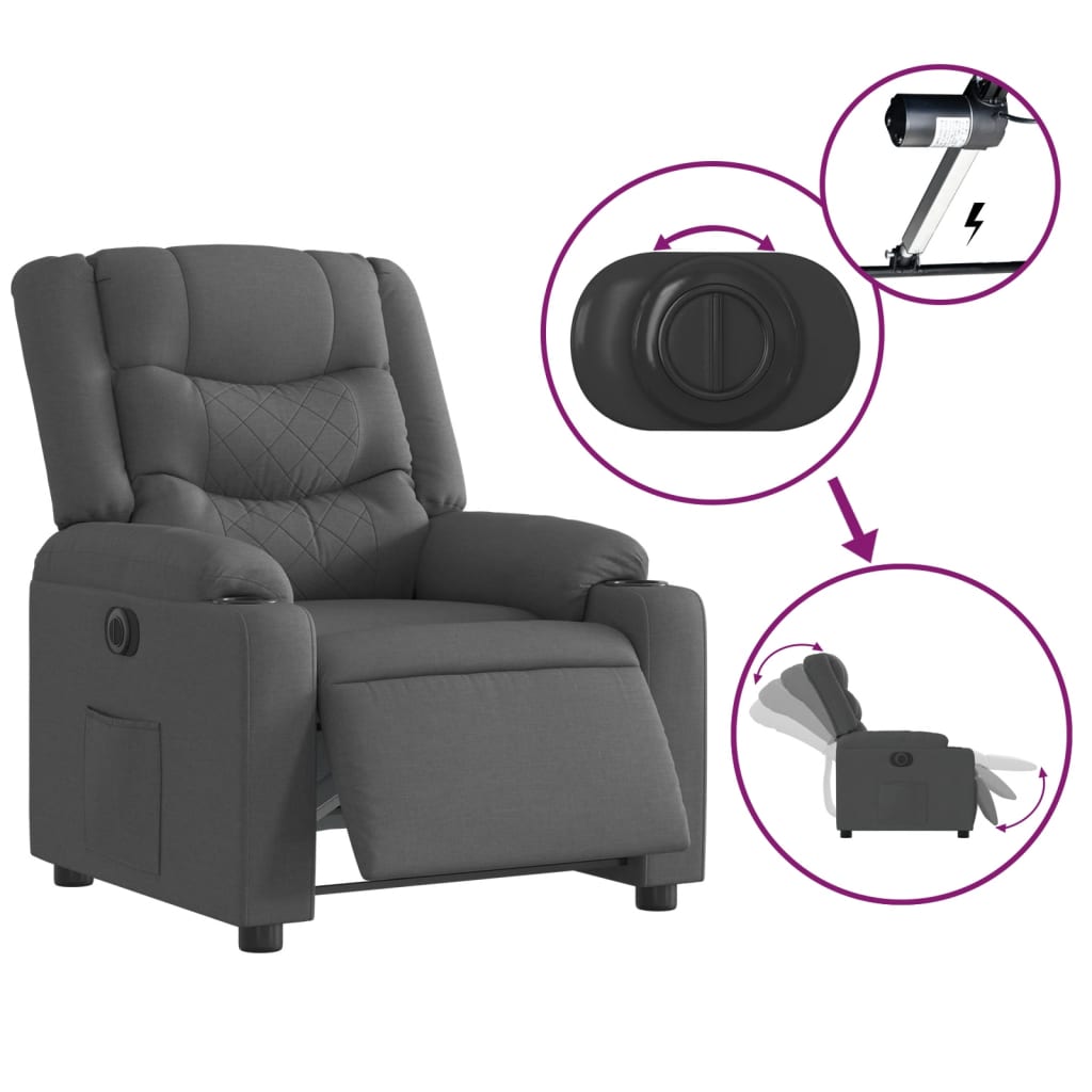 Fotoliu rabatabil electric, gri închis, material textil