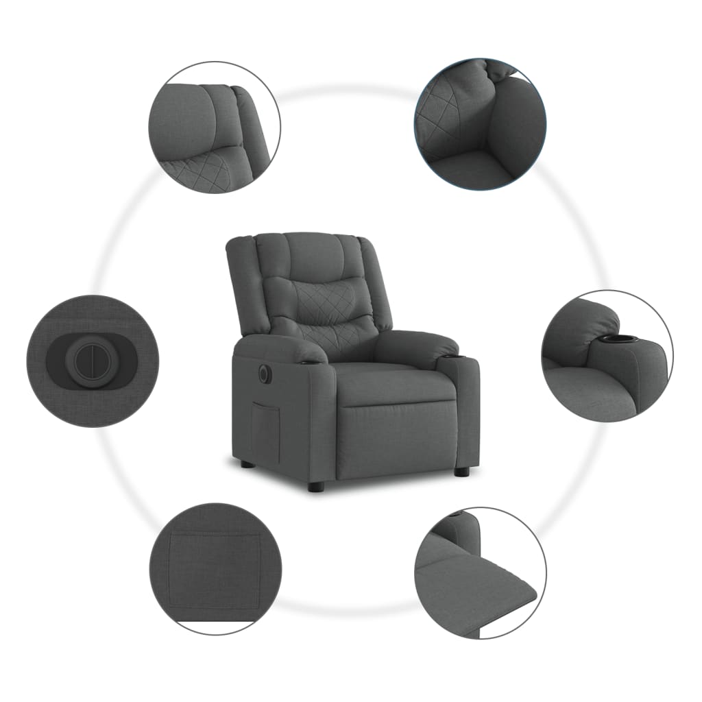 Fotoliu rabatabil electric, gri închis, material textil