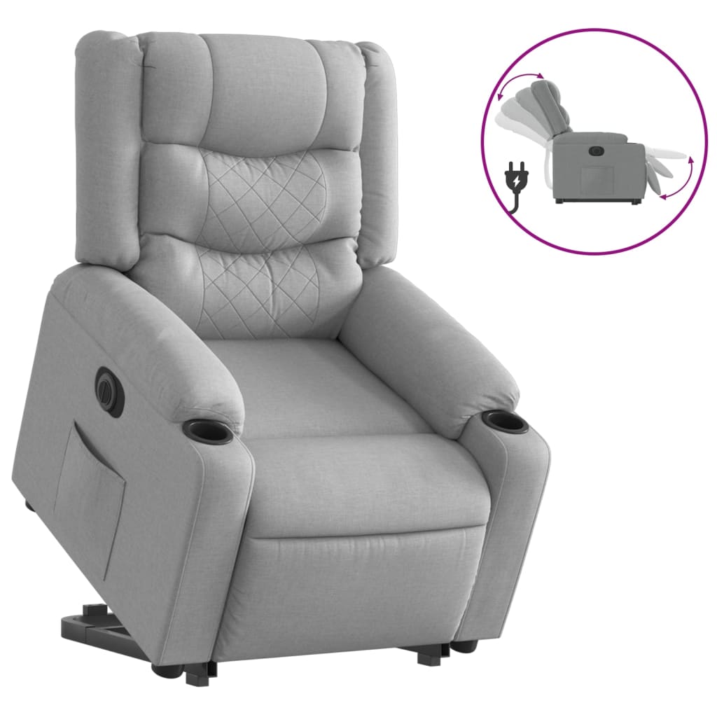 Fotoliu electric rabatabil cu ridicare, gri deschis, textil