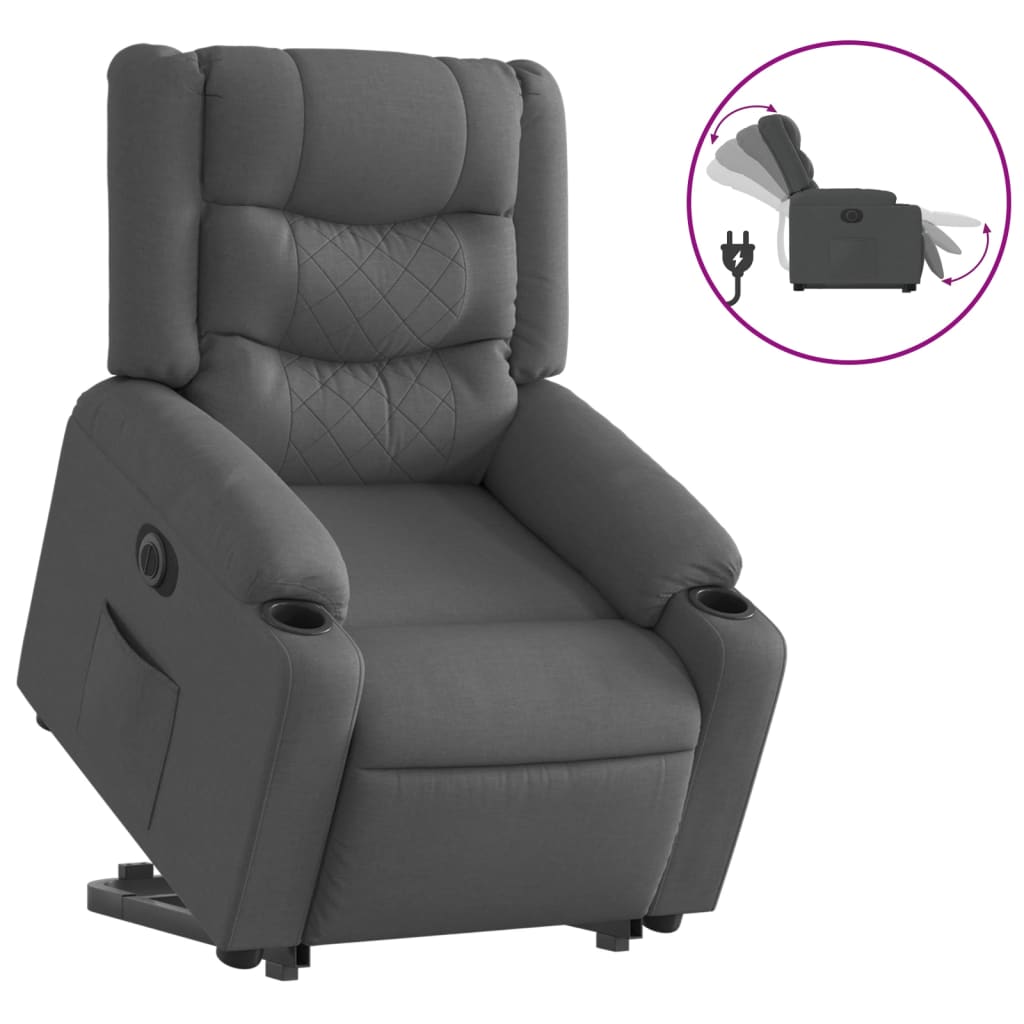 Fotoliu electric rabatabil cu ridicare, gri închis, textil