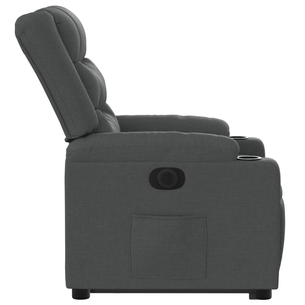 Fotoliu electric rabatabil cu ridicare, gri închis, textil