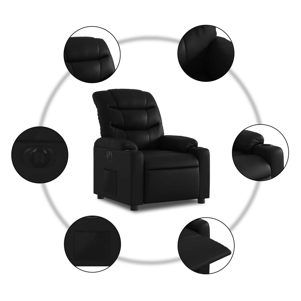 Fotoliu rabatabil electric, negru, piele ecologică