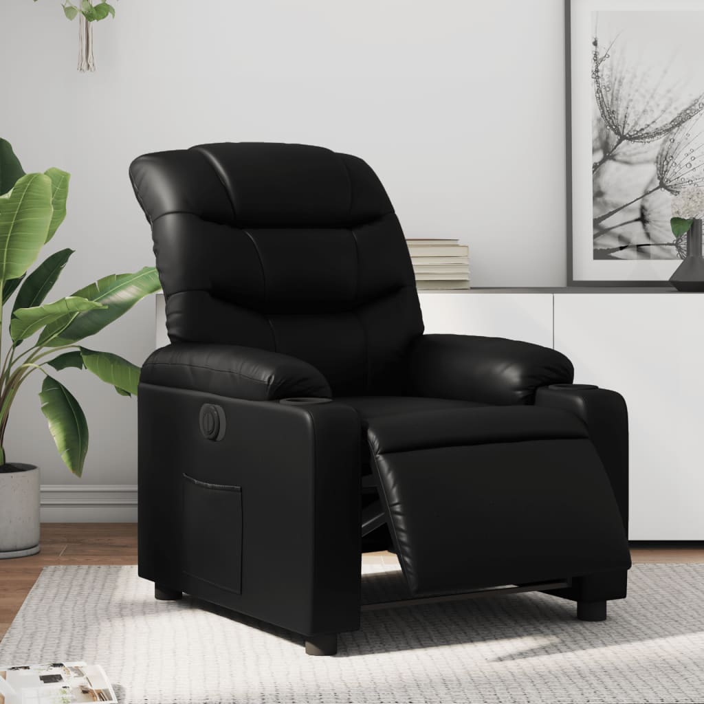 Fotoliu rabatabil electric, negru, piele ecologică