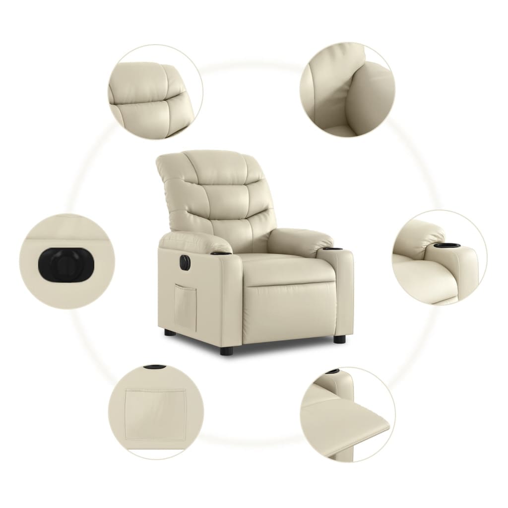 Fotoliu rabatabil electric, crem, piele ecologică