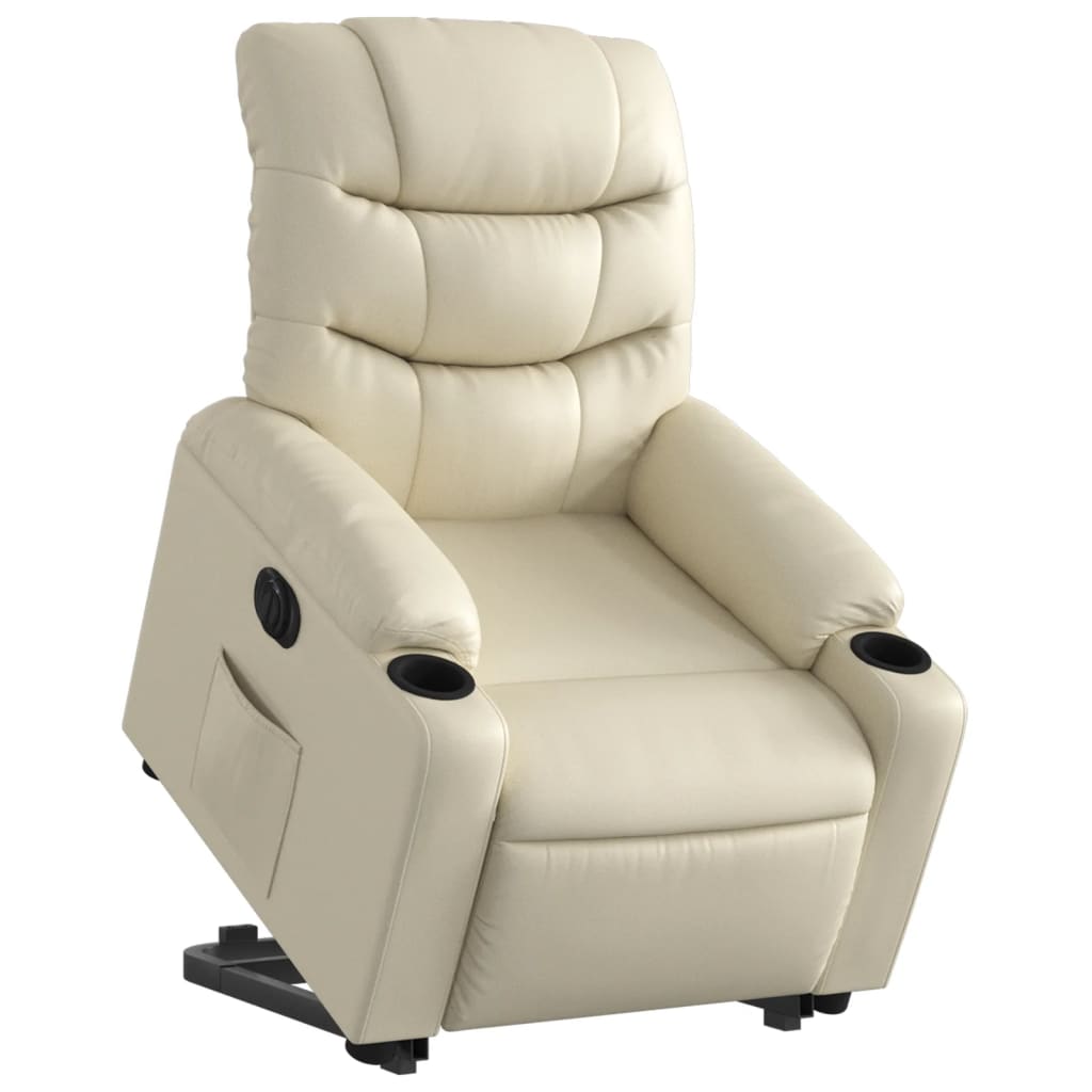 Fotoliu rabatabil electric cu ridicare, crem, piele ecologică