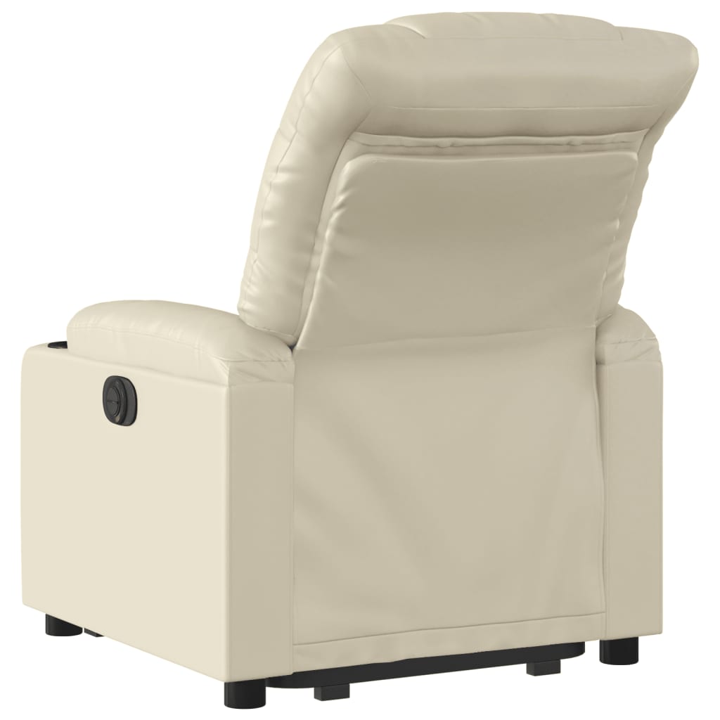 Fotoliu rabatabil electric cu ridicare, crem, piele ecologică