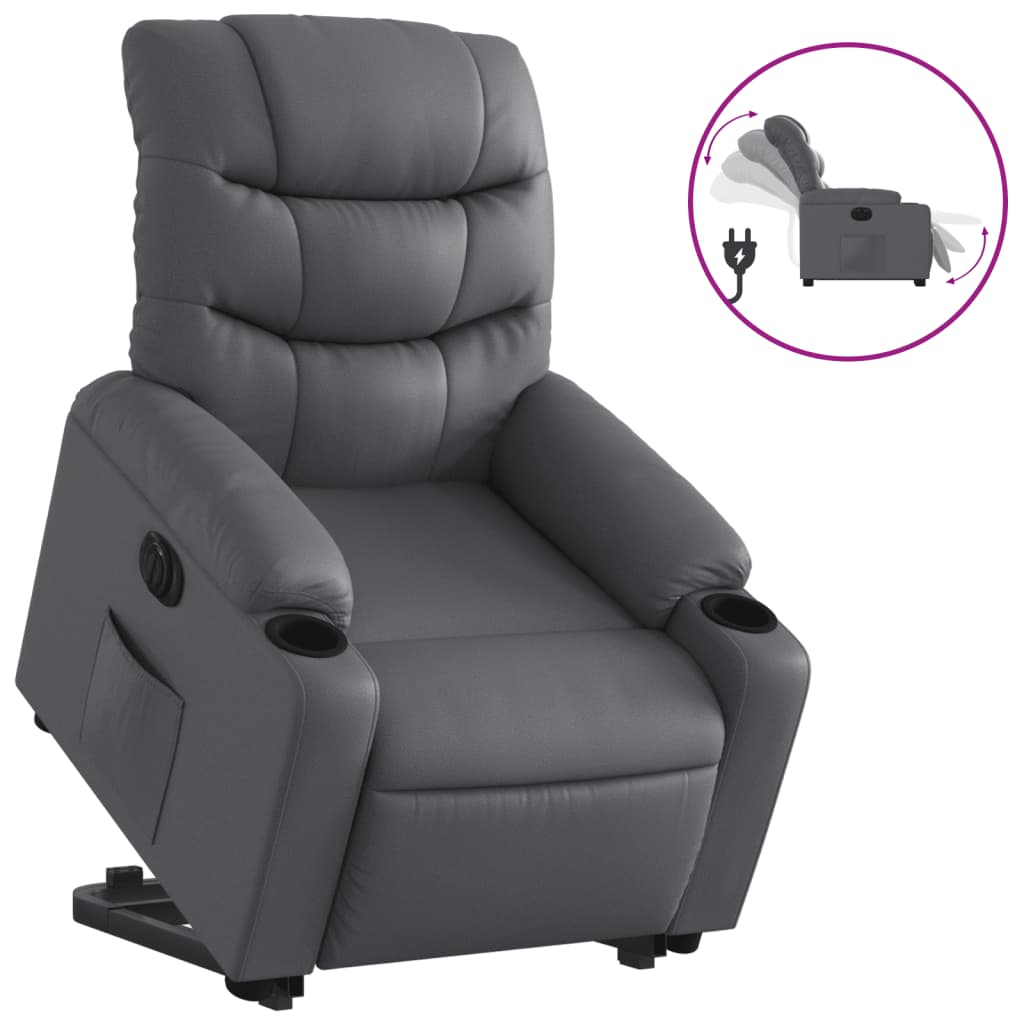 Fotoliu rabatabil electric cu ridicare, gri, piele ecologică