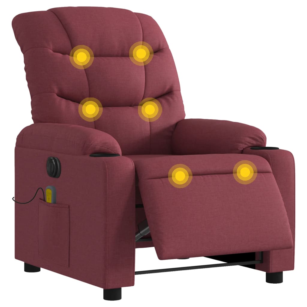 Fotoliu electric de masaj rabatabil, roșu vin, textil