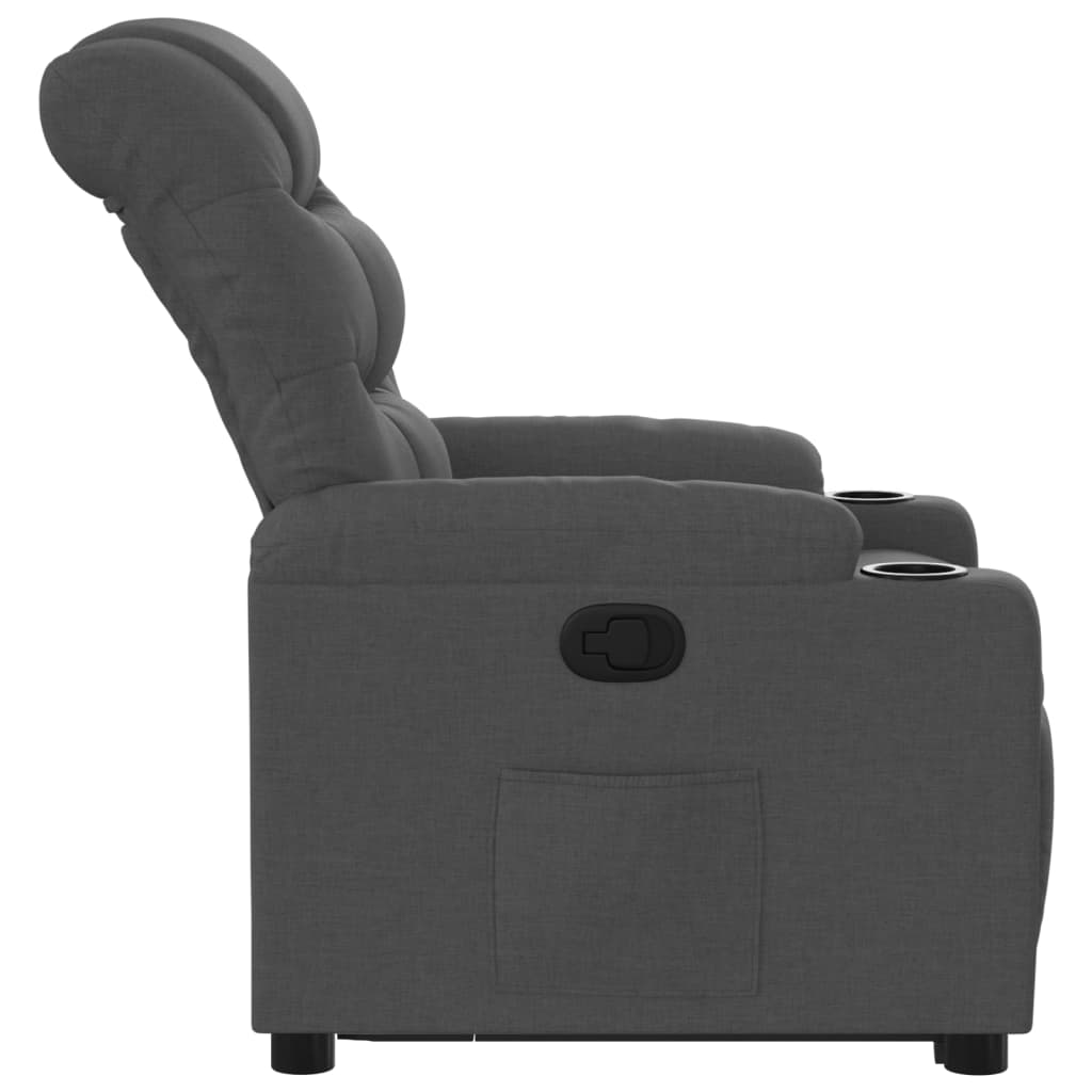 Fotoliu rabatabil cu ridicare pe verticală, gri închis, textil